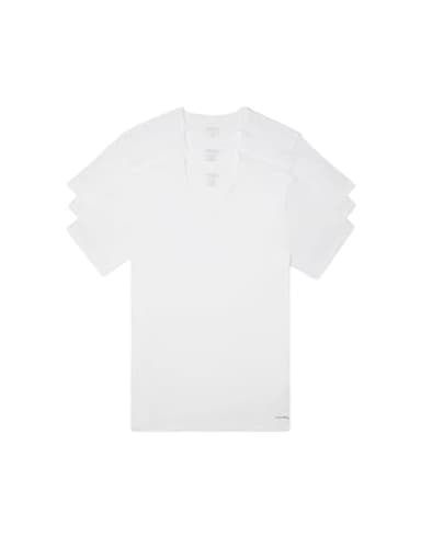 Calvin Klein Men's Cotton Classics 3-Pack Undershirts, 3 White - Vneck, S - Image 1