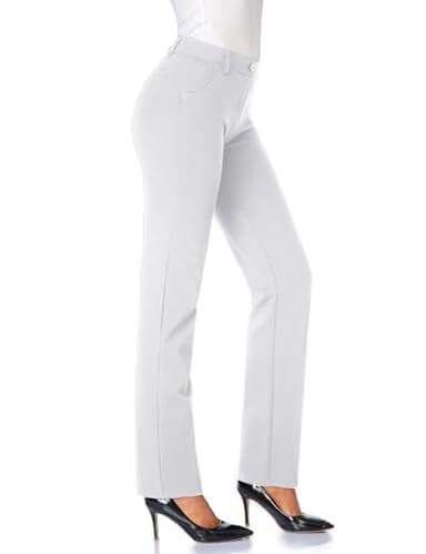 Tapata Women's 26''/28''/30''/32''/34'' Stretchy Straight Dress Pants with Pockets Tall, Petite, Regular for Office Work Business 28", White, S - Image 7