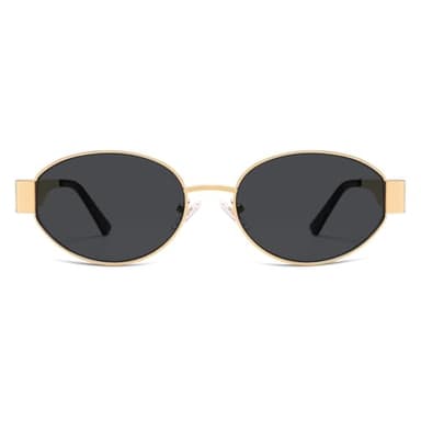 SOJOS Retro Oval Sunglasses for Women Trendy Classic Shades UV400 Protection, Gold/Grey - Image 4