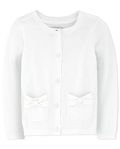The Children's Place baby girls And Toddler Bow Pocket Cardigan Sweater, White, 4T US - Image 1