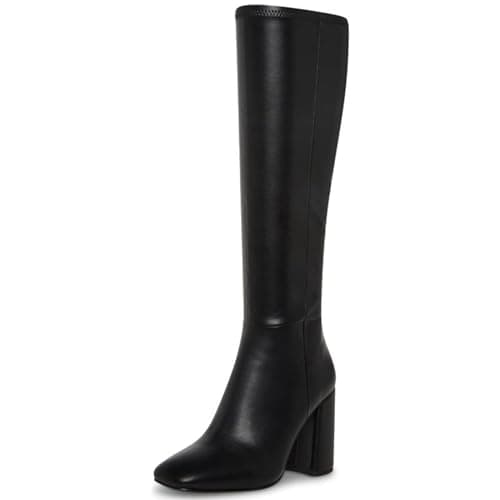SOVANYOU Black Knee High Boots Leather Tall Black Boots for Women Chunky Heeled Long Boot Square Toe Go-Go Boot - Image 1