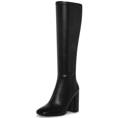 SOVANYOU Black Knee High Boots Leather Tall Black Boots for Women Chunky Heeled Long Boot Square Toe Go-Go Boot - Image 1
