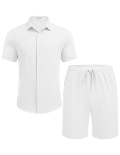 COOFANDY Men's Vacation Outfit Summer Short Sets for Men Beach Outfit, White, X-Large - Image 4