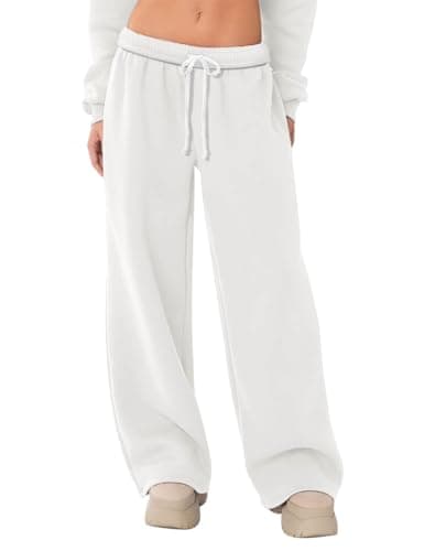 HeSaYep Women's Fleece Lined Sweatpants Wide Leg Baggy High Waisted Sweat Pants Drawstring Lounge Trousers Y2K Straight Leg Sherpa Pants White S - Image 1