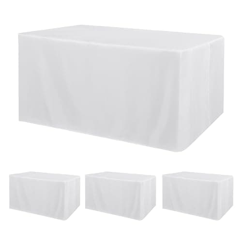 Obstal 4 Pack White Tablecloth Fitted Table Clothes for 6 Foot Rectangle Tables - Water Resistant Washable Fabric Polyester Rectangle Table Cover for Outdoor/Indoor Uses?72L x 30W x 30H Inches, White? - Image 1