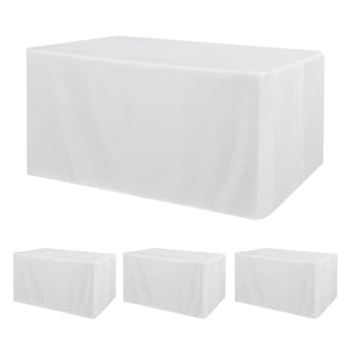 Obstal 4 Pack White Tablecloth Fitted Table Clothes for 6 Foot Rectangle Tables - Water Resistant Washable Fabric Polyester Rectangle Table Cover for Outdoor/Indoor Uses?72L x 30W x 30H Inches, White? - Image 1