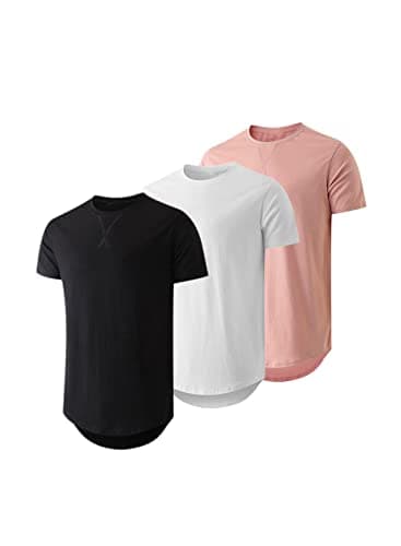 JMIERR Men's 3 Pack Cotton Hipster Hip Hop Longline Crewneck T-Shirt, Short Sleeve Gym Workout Athletic T Shirts for Men Pack,XL, Black/White/Pink - Image 1