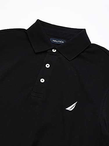 Nautica Men's Short Sleeve Solid Stretch Cotton Pique Polo Shirt, True Black, Large - Image 2