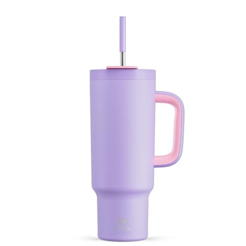 ENCOOL 40 oz Tumbler with Handle and Straw, 100% Leakproof Insulated Tumbler with Lid and Straw, Stainless Steel Travel Mug, Keeps Cold for 34 Hours, Car Cup Holder Friendly (Lavender) - Image 1