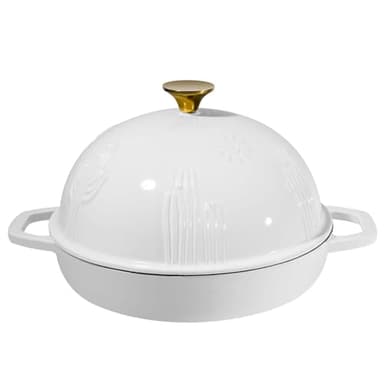 Flavehc Bread Oven Cast Iron Bread Dutch Oven with Cloche Lid for Bread Baking White Enameled Cast Iron Bread Oven with Dome Lid for Sourdough, 9.8 Inches - Image 1