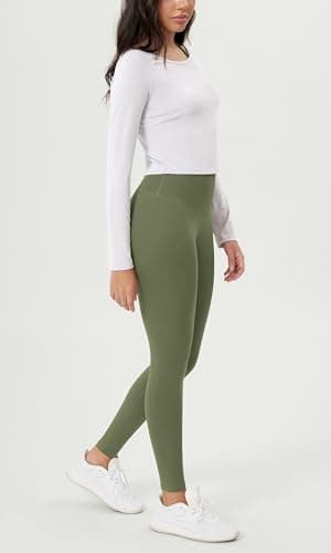 ODODOS Buttery Soft Lounge Yoga Leggings for Women Full Length 28" High Waist Yoga Pants, Dark Olive, Medium - Image 3