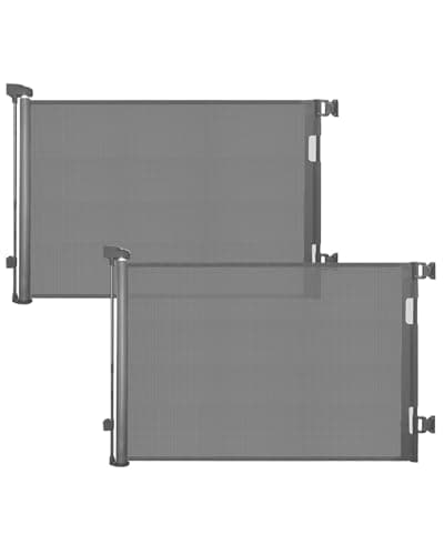 2 Pack Retractable Baby Gate,Mesh Baby Gate or Mesh Dog Gate,33" Tall,Extends up to 55" Wide,Child Safety Gate for Doorways, Stairs, Hallways, Indoor/Outdoor（Grey,33"x55" - Image 1