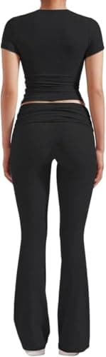 ZFLM Casual Workout Two Piece Outfits for Women Short Sleeve Crop High Waist Foldover Flare Pants Tracksuit Sets Streetwear - Image 4