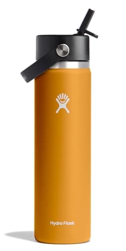 Hydro Flask Water Bottle - Insulated Stainless Steel - Wide Mouth Flex Straw Lid, Non Spill, Leakproof and Refillable in 24 Oz Fossil - Image 1