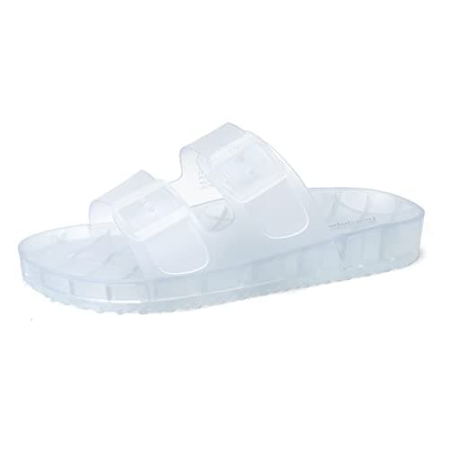 FUNKYMONKEY Women's Slides Sandals Dream Jelly Color Adjustable Double Buckle Adjustable Plastic Flat Sandals (9 M US, TRANSPARENT/MKLS) - Image 1