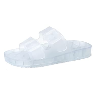 FUNKYMONKEY Women's Slides Sandals Dream Jelly Color Adjustable Double Buckle Adjustable Plastic Flat Sandals (9 M US, TRANSPARENT/MKLS) - Image 1