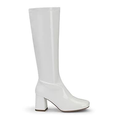 DREAM PAIRS Women's Gogo Boots, Square Toe Chunky Knee High Boots for Women，Fall Long Boots for Disco Cosplay Halloween Outfits, Sdkb2231w, White/Patent/Pu, Size 7.5 - Image 2