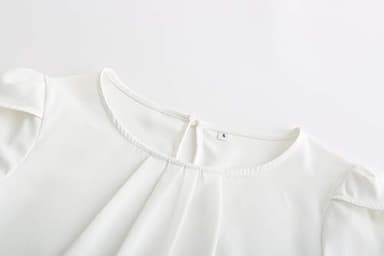 TASAMO Women's Casual Round Neck Basic Pleated Top Cap Sleeve Curved Keyhole Back Chiffon Blouse (Large, White) - Image 3