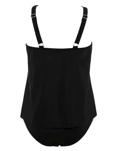 SUUKSESS Women Slimming Tummy Control Tankini Bathing Suits Ruffle High Waisted High Neck 2 Piece Swimsuits(Black,XL) - Image 4