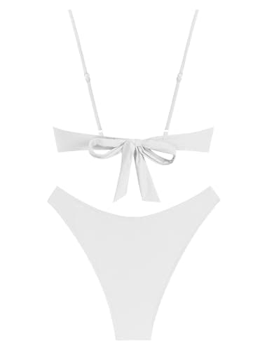 ZAFUL Women High Cut Bestselling Bikini Sets String Sexy Swimsuit Two Piece Underwire Bathing Suit Brazilian Cheeky Cut Out Cute Swimwear White M - Image 6