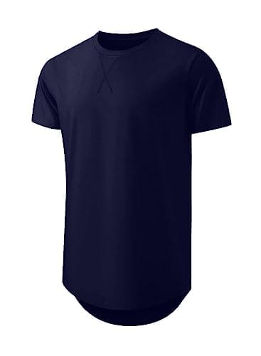JMIERR Men's 3 Pack Cotton Hipster Hip Hop Longline Crewneck T-Shirt, Short Sleeve Gym Workout Athletic T Shirts for Men Pack,XL, Black/Navy Blue/Pink - Image 3