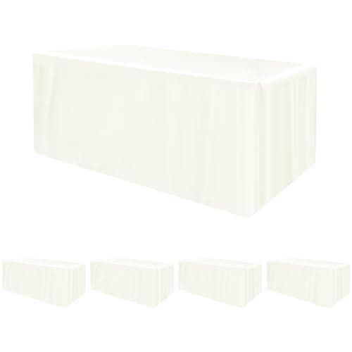 HolidayIdeas Fitted Tablecloths for 8 Foot Rectangle Table, Wrinkle Resistant Washable Table Cover 30x96 Inch for Vendor Booth Display, Banquet, Trade Show, Beige, 4 Pcs - Image 1