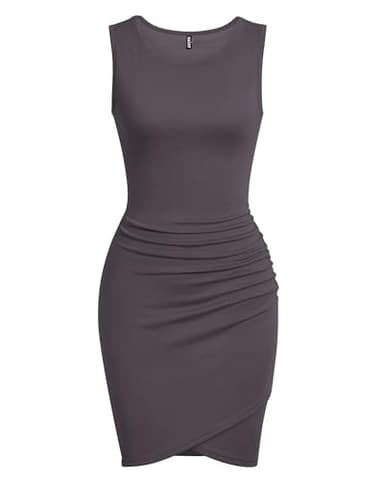 BTFBM Women Summer Dresses 2025 Sleeveless Tank Crew Neck Casual Ruched Bodycon Party Club Beach Short Mini Dress(Dark Grey, Medium) - Image 6