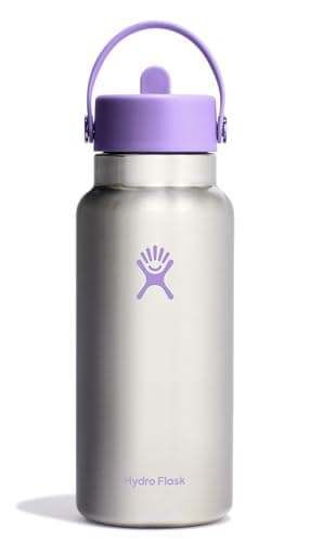 Hydro Flask Water Bottle - Insulated Stainless Steel - Wide Mouth Flex Straw Lid, Non Spill, Leakproof and Refillable in 32 Oz Stainless Steel Violet - Image 1