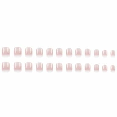 Short Square Press on Nails French Fake Nails Ombre Acrylic Nails Press on Full Cover Glossy Glue on Nails Artificial Stick on Nail for Women Manicure Decoration 24PCS - Image 5