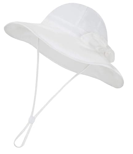 Urban Virgin Baby Girl Sun Hats Summer Baby Hats UPF 50+Toddler Sun Hat Infant with Wide Brim Bucket Hat White 4-6 T - Image 1