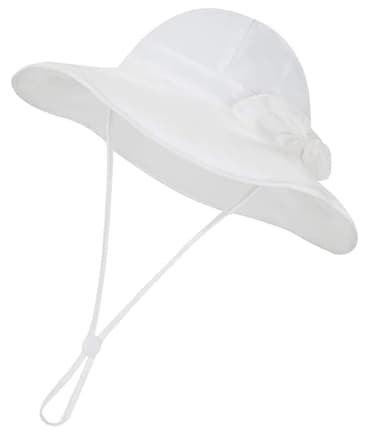 Urban Virgin Baby Girl Sun Hats Summer Baby Hats UPF 50+Toddler Sun Hat Infant with Wide Brim Bucket Hat White 4-6 T - Image 1