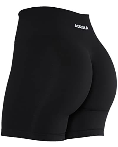 AUROLA Intensify Workout Shorts for Women Seamless Scrunch Short Gym Yoga Running Sport Active Exercise Fitness Shorts(L,Black) - Image 1