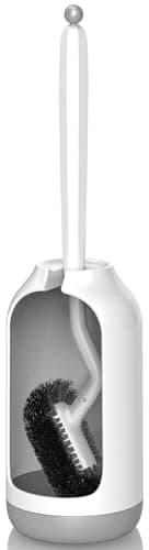 HAMITOR Toilet Bowl Brush Holder Set: Bathroom Deep Cleaning Toilet Cleaner Scrubber Under Rim with Curved Bristle for Dead Corner Clean - Hidden Rv Toilet Decorative Accessories with Caddy- White - Image 1