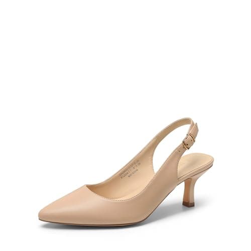 DREAM PAIRS Women's Kitten Heel Slingback Pointed Closed Toe Low Stiletto Heels Dress Bridal Elegant Wedding Pumps Shoes,Size 7,Nude-Pu,SDPU2444W - Image 1