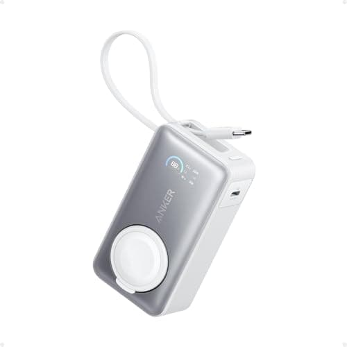 Anker MagGo Power Bank for Apple Watch, Officially Certified 10,000mAh Compact Battery Pack with Built-in USB-C Cable, 35W Max, for iPhone 15 Series, Samsung, iPad, AirPods, and More(White) - Image 1