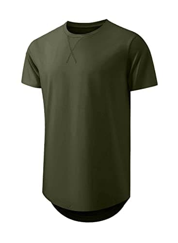 JMIERR Men's 3 Pack Cotton Hipster Hip Hop Longline Crewneck T-Shirt, Short Sleeve Gym Workout Athletic T Shirts for Men Pack,L, Black/Light Grey/Army Green - Image 3