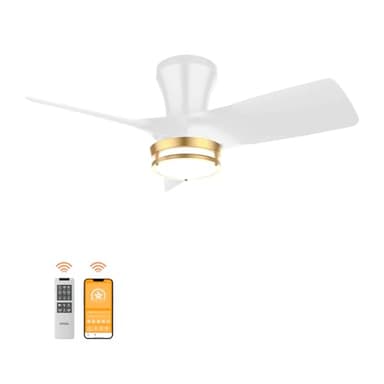 OPONL 30" White low profile Ceiling Fan with Light, with Gold Trim Ring, Large Air Volume, flush mount ceiling fan for Bedroom Kitchen Dining room Patio - Image 1