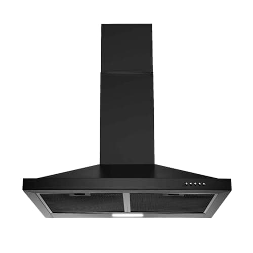 SNDOAS 24 inch Range Hood Black Range Hood, Ductless Range Hood with Energy Saving LED Light,Wall Mount Kitchen Hood,Over Stove Vent,Stainless Steel Chimney-Style Range Hood,Black Vent Hood - Image 1