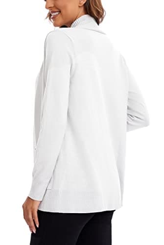 Urban CoCo Women's Lightweight Open Front Knit Cardigan Sweater Long Sleeve with Pocket (White, M) - Image 6