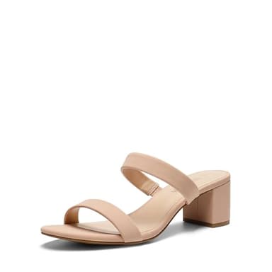DREAM PAIRS Women's Two Strap Open Toe Low Block Chunky Heels Sandals Dress Pumps Shoes,Size 8,Nude-Nubuck,DHS213-1 - Image 1