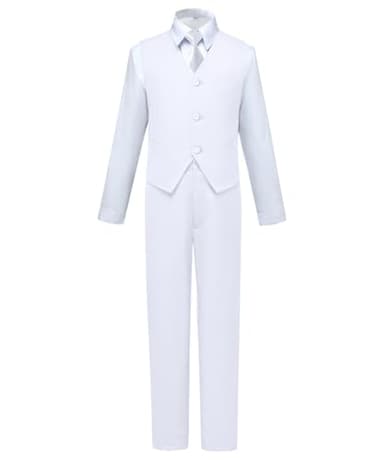 White Suit for Boys All White Tuxedo Outfit Dress Pants Blazer Vest Size 6 - Image 1