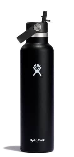 Hydro Flask Water Bottle - Insulated Stainless Steel - Straw Lid, Non Spill, Leakproof 24 Oz Black - Image 1