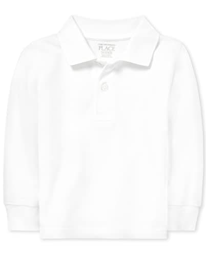 The Children's Place Baby Boys and Toddler Boys Long Sleeve Pique Polo, White, 9-12 MONTHS - Image 1