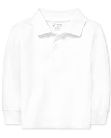 The Children's Place Baby Boys and Toddler Boys Long Sleeve Pique Polo, White, 9-12 MONTHS - Image 1