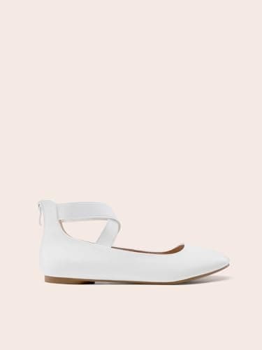 DREAM PAIRS Women's Comfortable Fashion Elastic Ankle Straps Flats Shoes,Size 8,White/Pu,Sole_Stretchy - Image 2