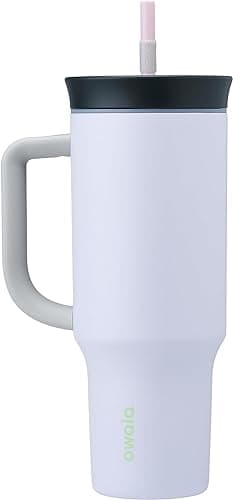 Owala Stainless Steel Triple Layer Insulated Travel Tumbler with Spill Resistant Lid, Straw, and Carry Handle, BPA Free, 40 oz, Purple (Bunny Hop) - Image 1