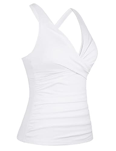 Hilor Supportive Swimsuits with Built in Bra Underwire Tankini Tops for Women Swimwear Top Tummy Control Bathing Suit White 16 - Image 5