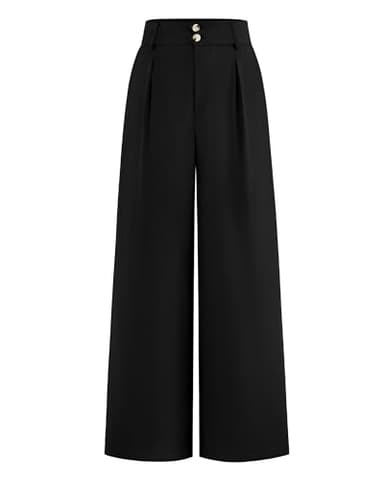 BTFBM Women Wide Leg Dress Pants 2025 High Waisted Button Pleated Business Casual Trousers Office Work Palazzo Pants(Black, Medium) - Image 1
