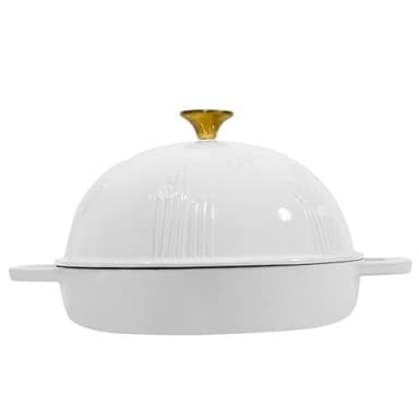 Flavehc Bread Oven Cast Iron Bread Dutch Oven with Cloche Lid for Bread Baking White Enameled Cast Iron Bread Oven with Dome Lid for Sourdough, 9.8 Inches - Image 3