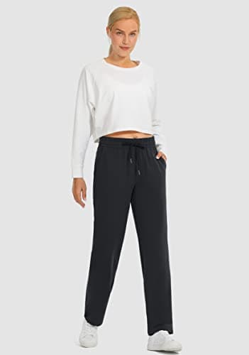 SANTINY Women's Cotton Sweatpants Yoga Lounge Casual Pants Open Bottom Sweat Pants for Women with Pockets (Black_XXL) - Image 6